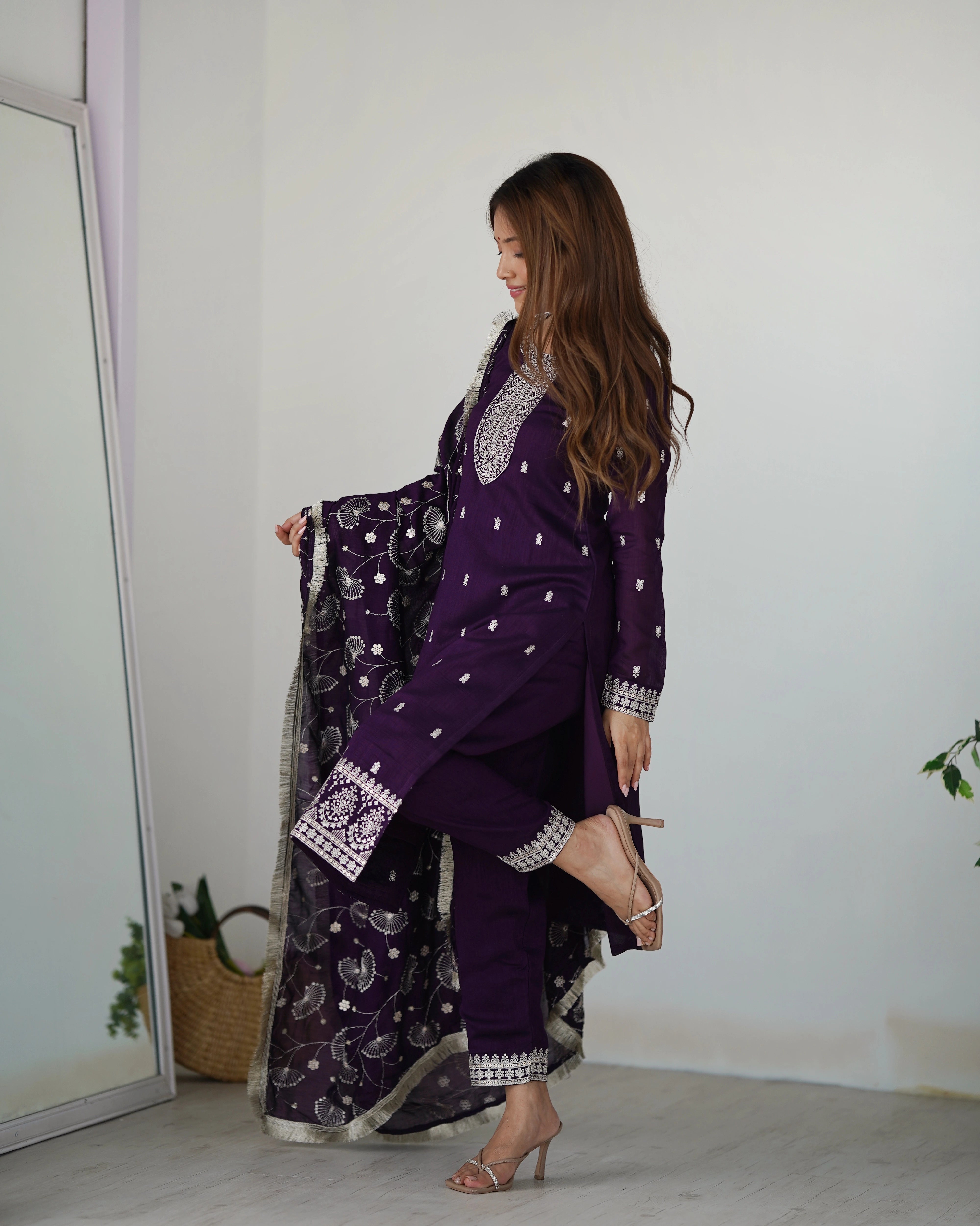 Purple Zari Embroidery & Sequin Work Rangoli Silk Suit - kalyanja